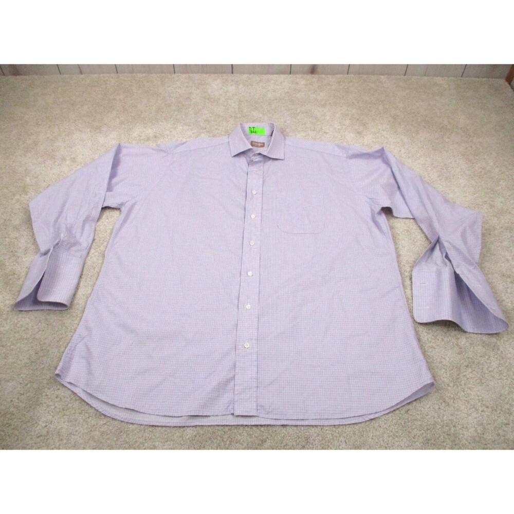 VINTAGE Gitman Bros Shirt Men XL 17 34 Purple White French Cuff Button Up USA